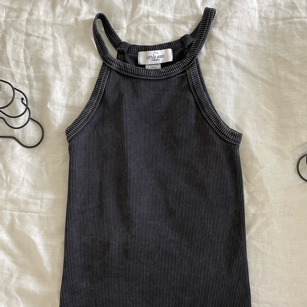 Carly Jean Los Angeles Dark Gray/Black Ribbed Tank Top